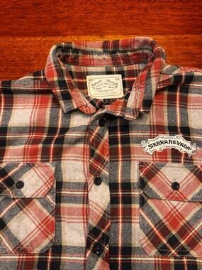Sierra Nevada Flannel Shirt Plaid Long Sleeve Brown Embroidered Logo XL Brewery